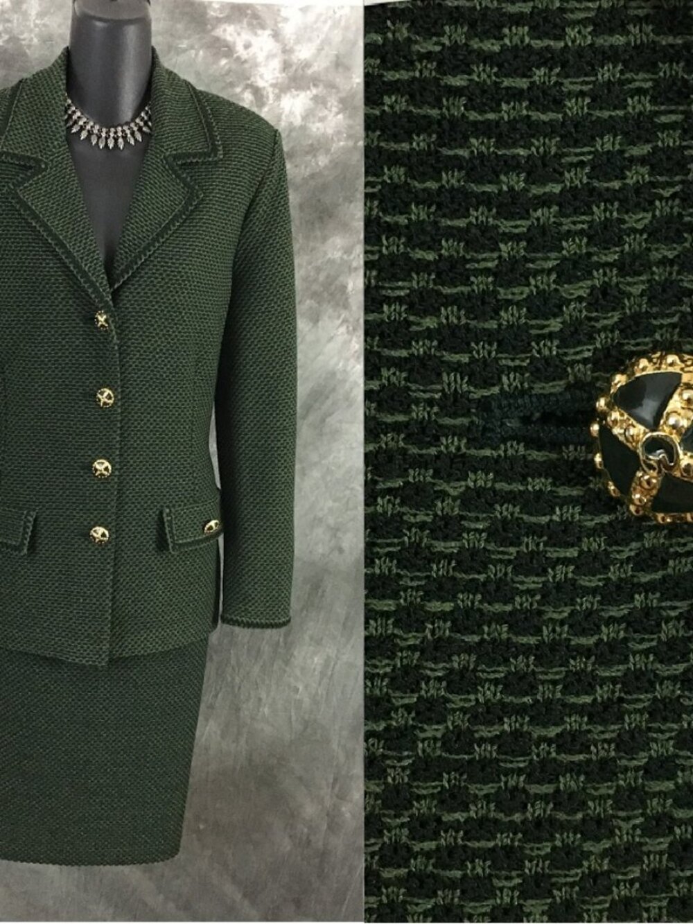 BEAUTIFUL St John collection knit green jacket skirt suit size 8